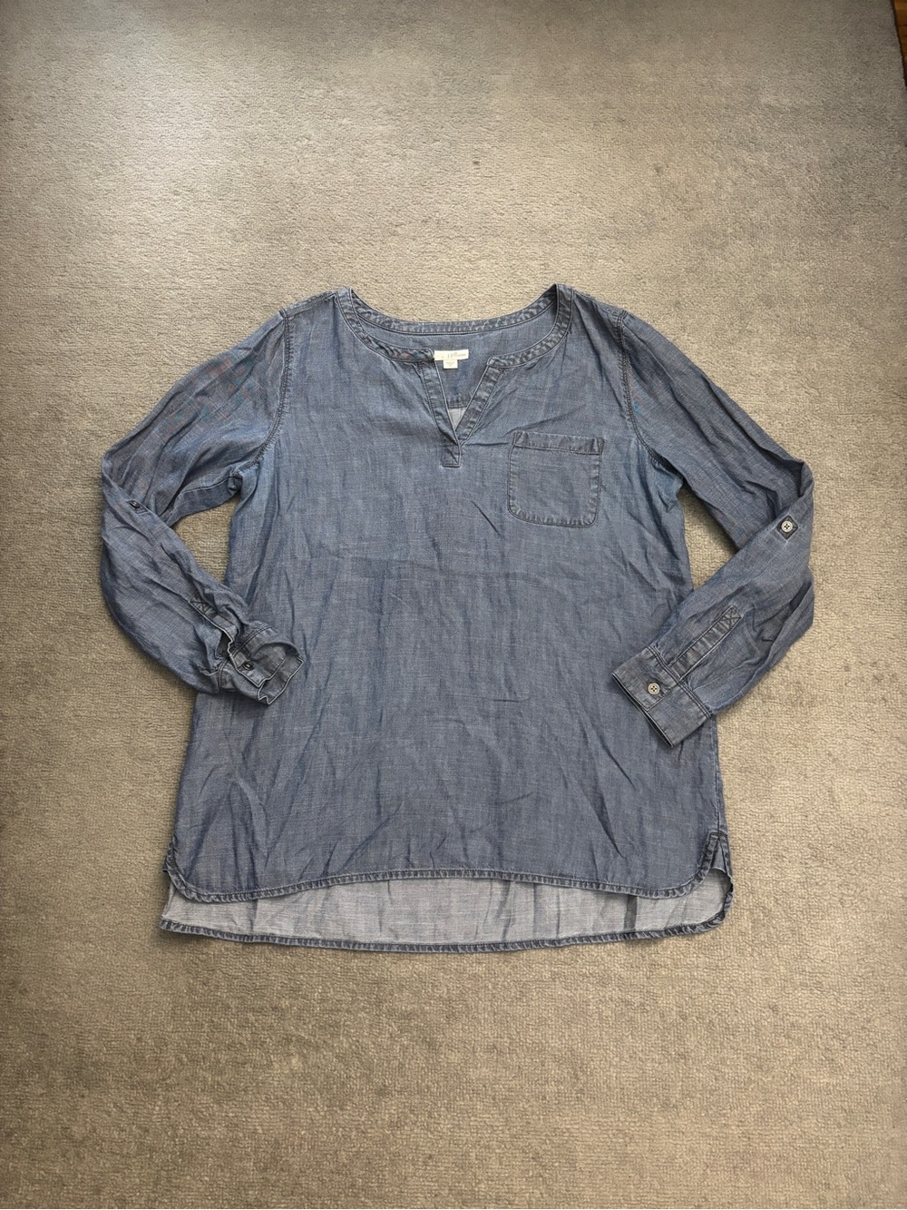 J. Jill Denim-Look Chambray Popover Tunic in Blue
